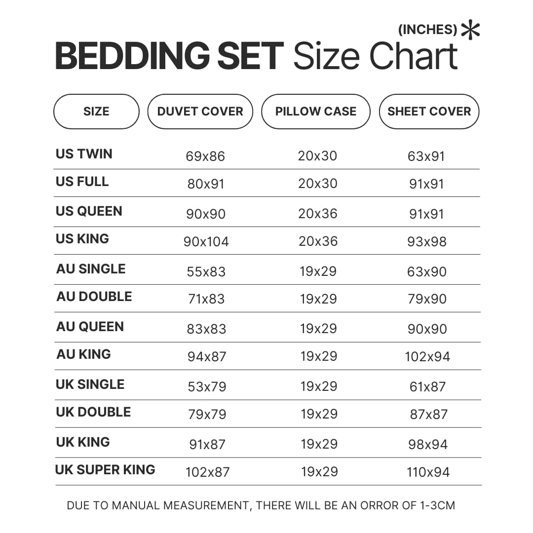 Bedding Set Size Chart - Castlevania Store